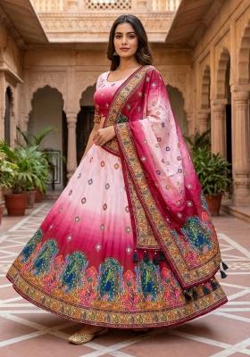 Pink Printed Cotton Lehenga Set