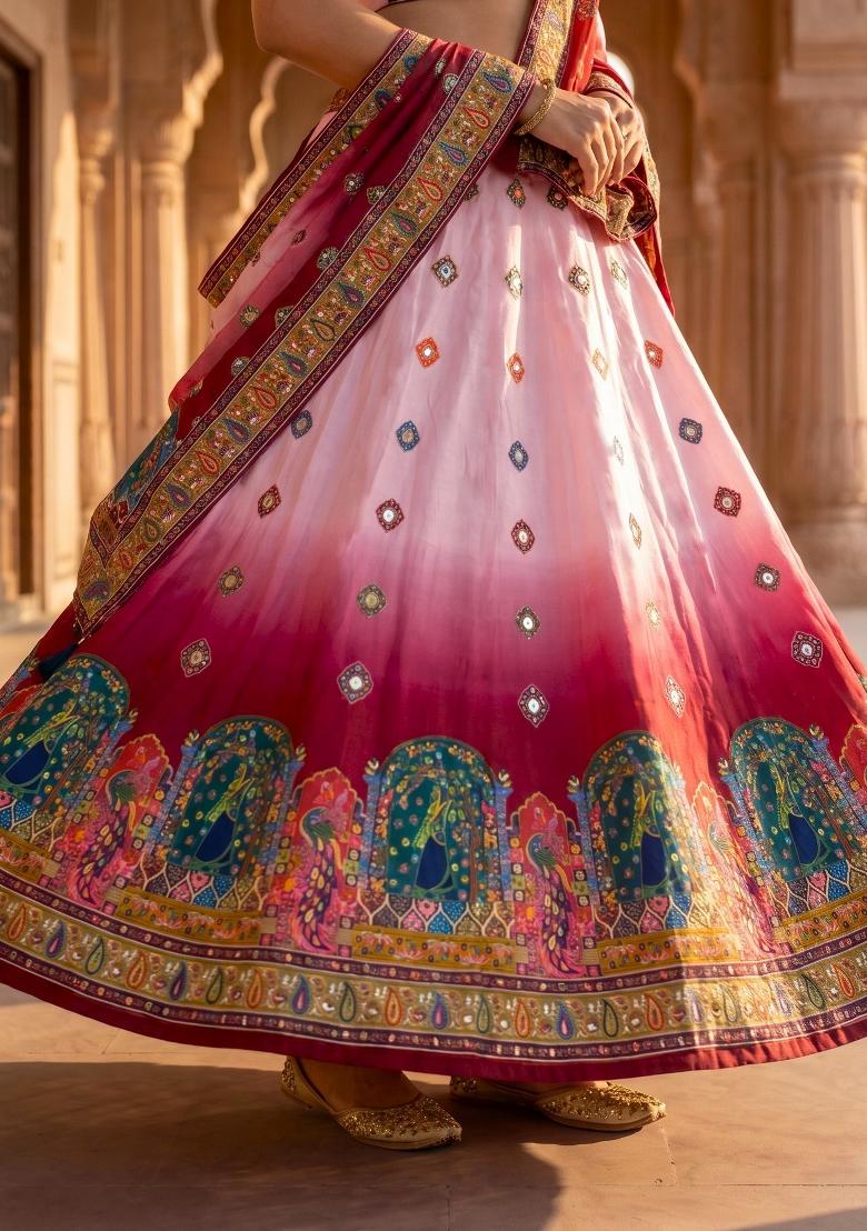 Pink Printed Cotton Lehenga Set - Indya