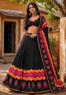 Black Printed Cotton Lehenga Set