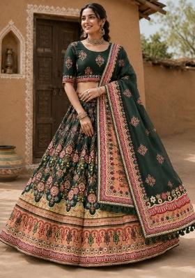 Green Printed Cotton Lehenga Set