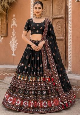 Black Printed Cotton Lehenga Set