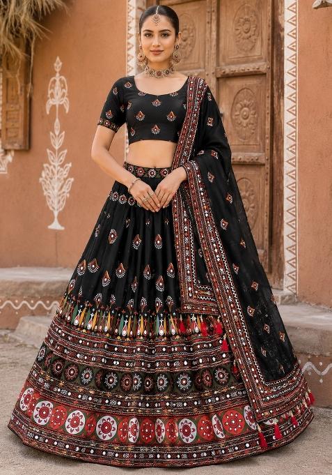 Black Printed Cotton Lehenga Set