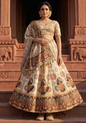 Mustard Printed Cotton Lehenga Set