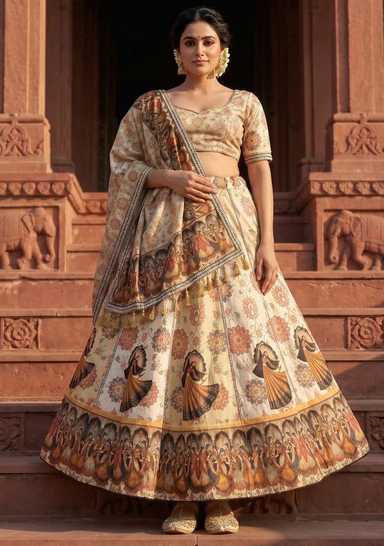 Mustard Cotton Lehenga Set with Printed for Diwali | Wedding & Festive Wear - Indya