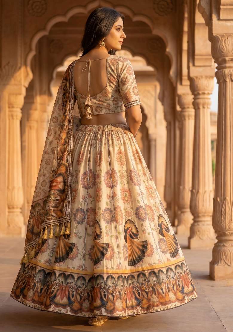 Mustard Cotton Lehenga Set with Printed for Diwali | Wedding & Festive Wear - Indya
