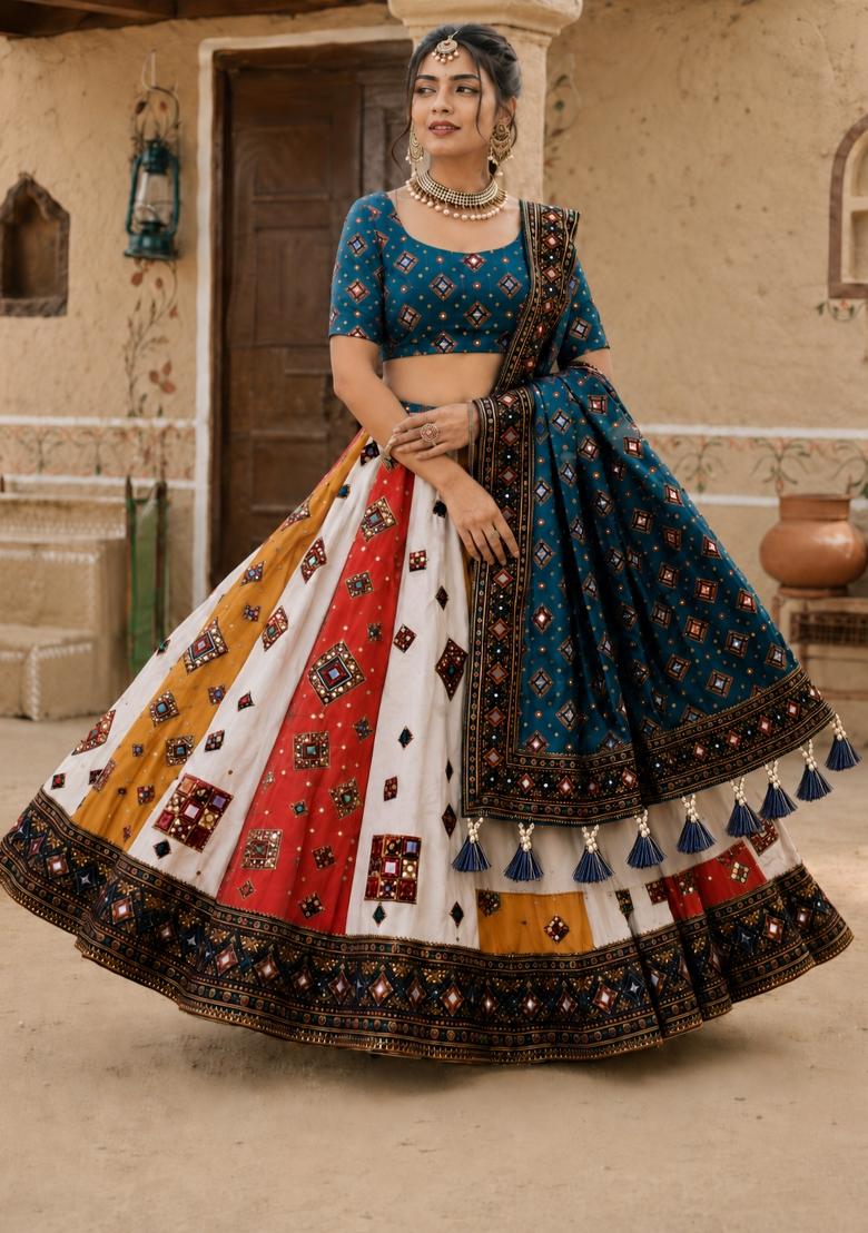 Multicolor Printed Cotton Lehenga Set - Indya