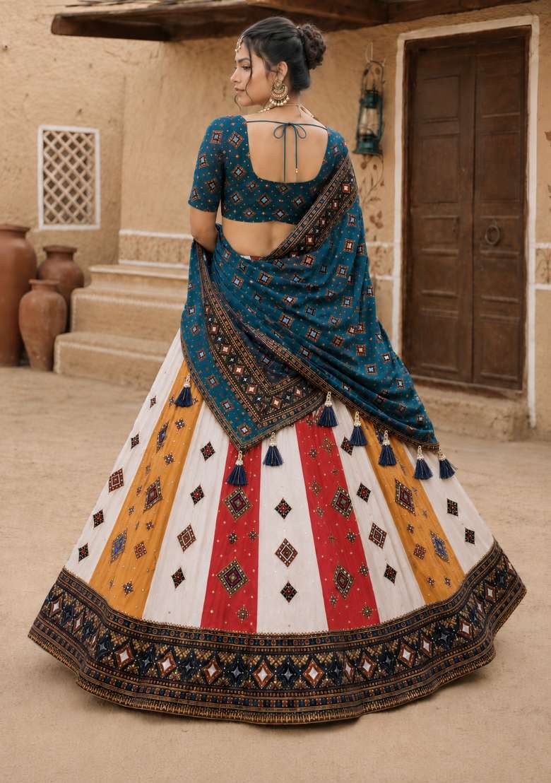 Multicolor Cotton Lehenga Set with Printed for Diwali | Wedding & Festive Wear - Indya