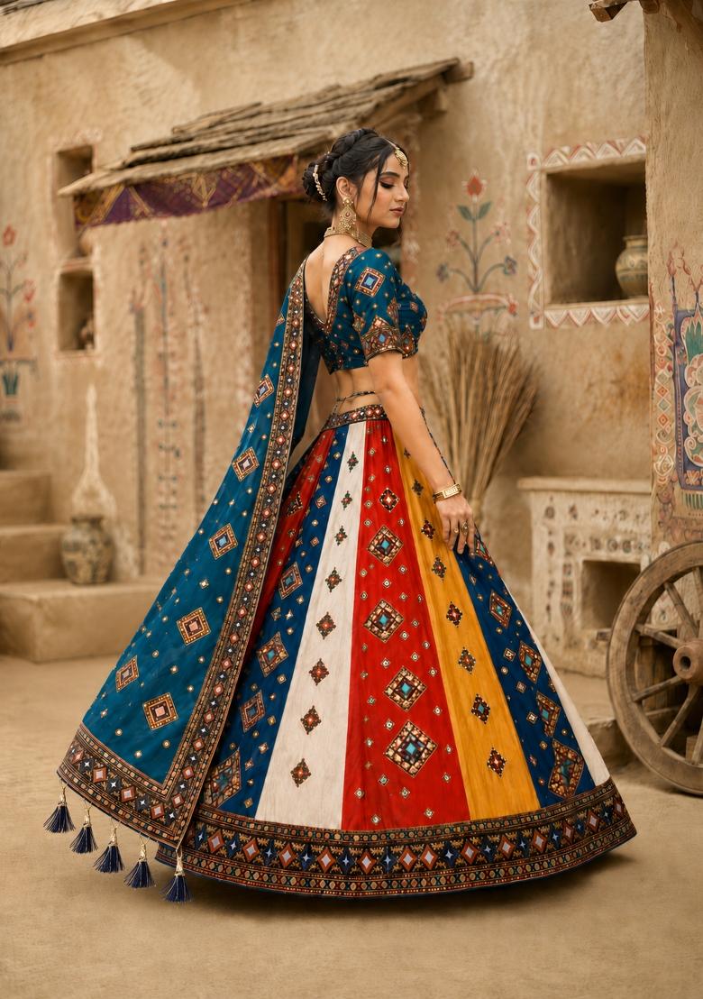 Multicolor Printed Cotton Lehenga Set - Indya