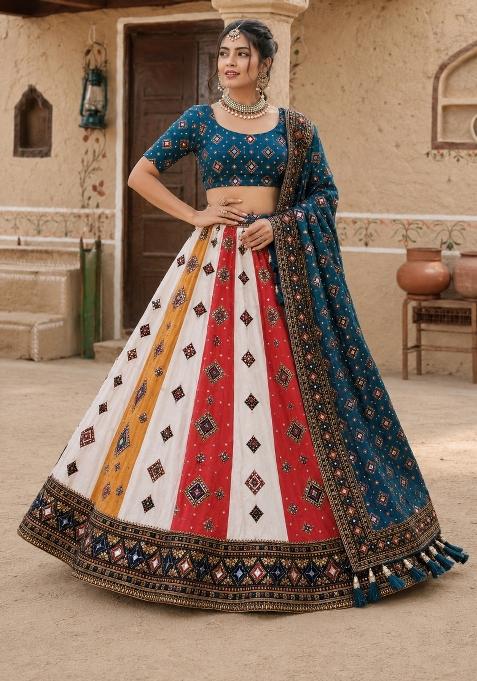 Multicolor Printed Cotton Lehenga Set