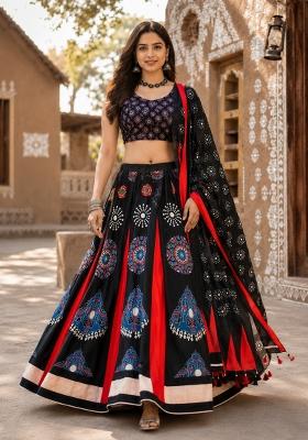 Teal Printed Cotton Lehenga Set