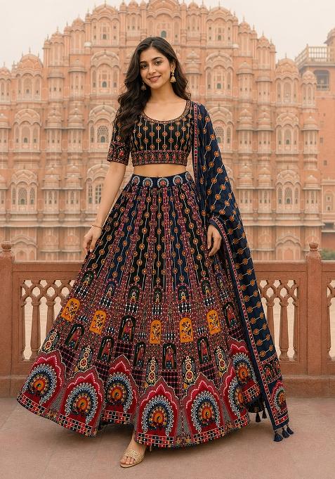 Black Printed Cotton Lehenga Set