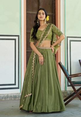 Light Green Embroidery Silk Lehenga Set