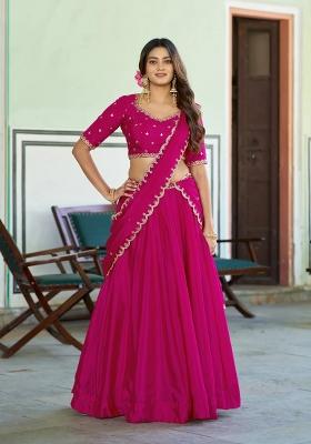 Rani Pink Embroidery Silk Lehenga Set