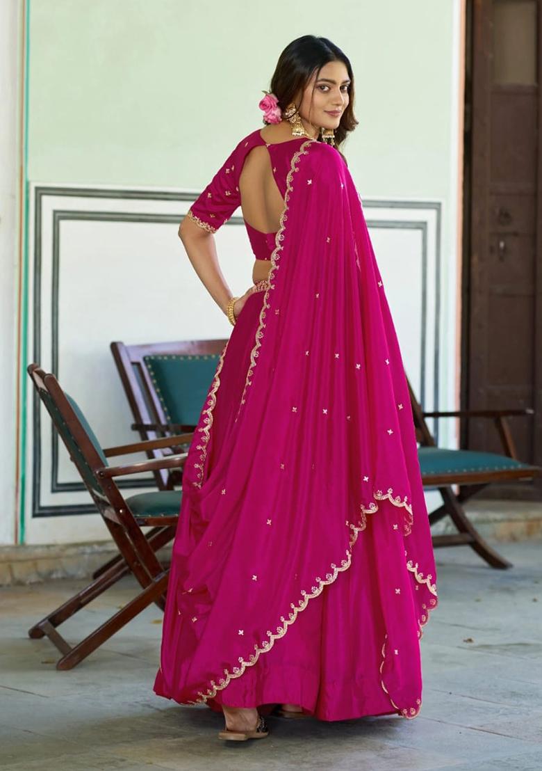 Rani Pink Embroidery Silk Lehenga Set - Indya