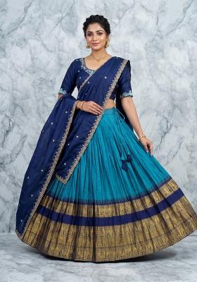 Blue Woven Design Silk Lehenga Set