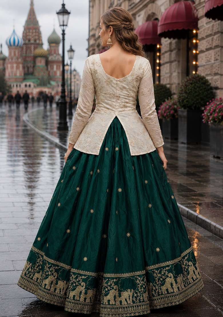 Maroon Embroidery Silk Lehenga Set - Indya