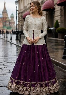 Dark Green Embroidery Silk Lehenga Set