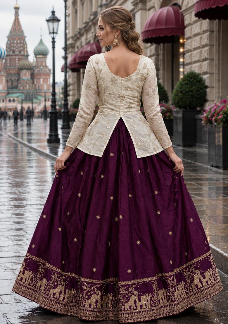 Dark Green Embroidery Silk Lehenga Set - Indya