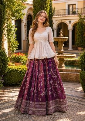 Wine Sequin Work Viscose Lehenga Set