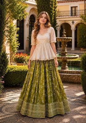 Green Sequin Work Viscose Lehenga Set