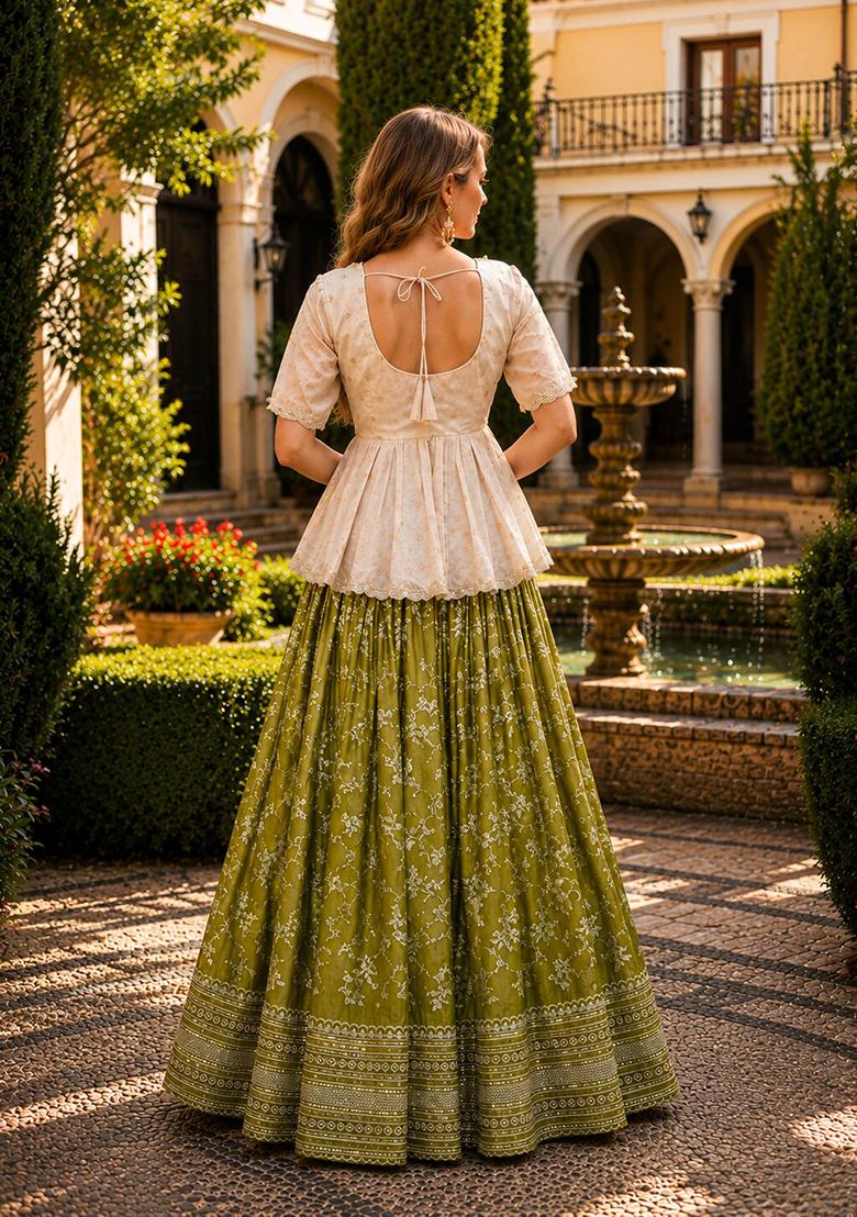 Green Sequin Work Viscose Lehenga Set - Indya