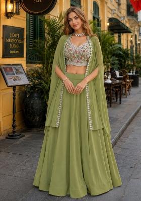 Mehendi Embroidery Georgette Lehenga Set