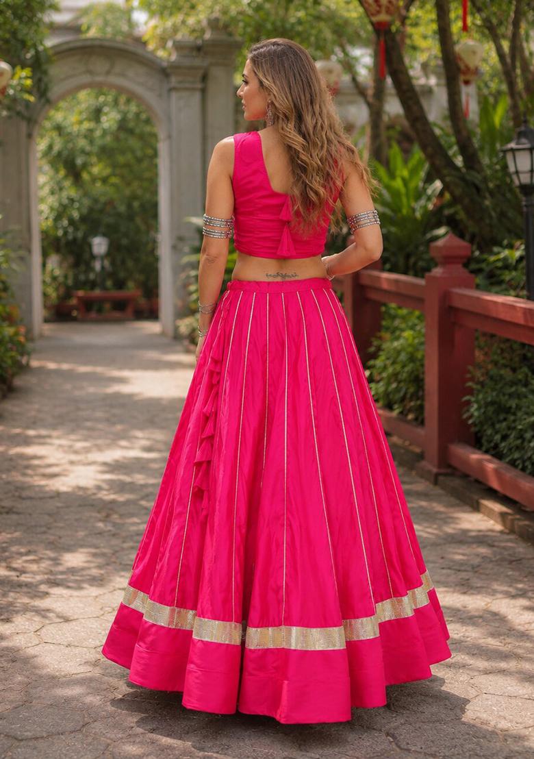 Red Embroidery Cotton Lehenga Set - Indya