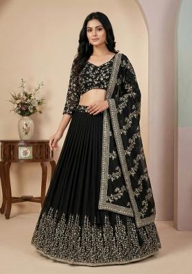 Black Embroidery Georgette Lehenga Set