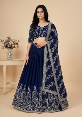 Blue Embroidery Georgette Lehenga Set