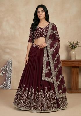 Maroon Embroidery Georgette Lehenga Set