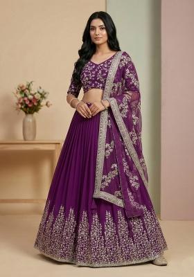 Purple Embroidery Georgette Lehenga Set