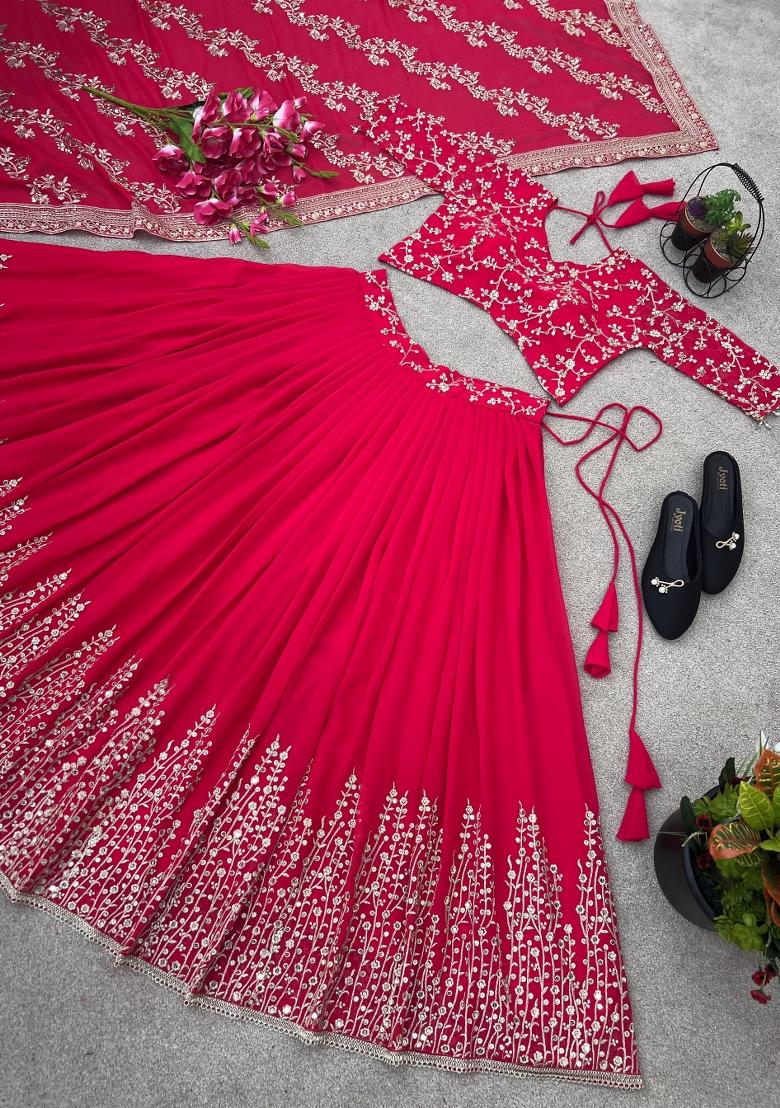 Rani Pink Embroidery Georgette Lehenga Set - Indya