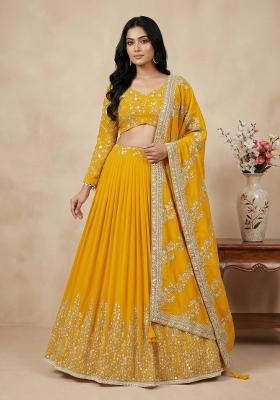 Yellow Embroidery Georgette Lehenga Set