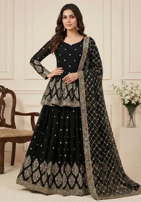 Black Embroidery Georgette Lehenga Set