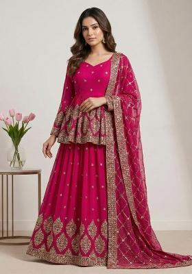 Rani Pink Embroidery Georgette Lehenga Set