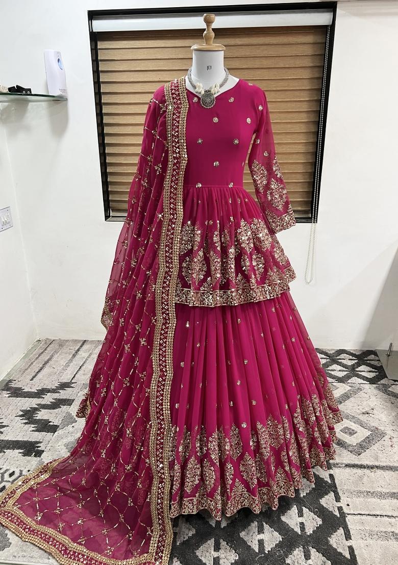 Rani Pink Embroidery Georgette Lehenga Set - Indya