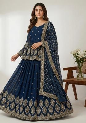 Blue Embroidery Georgette Lehenga Set