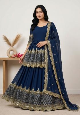 Blue Embroidery Georgette Lehenga Set