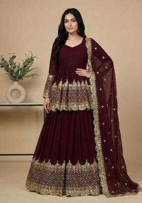 Maroon Embroidery Georgette Lehenga Set