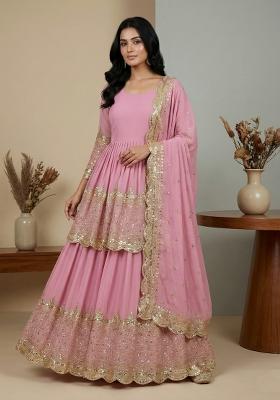 Pink Embroidery Georgette Lehenga Set