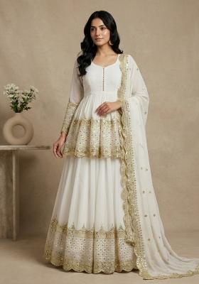 White Embroidery Georgette Lehenga Set