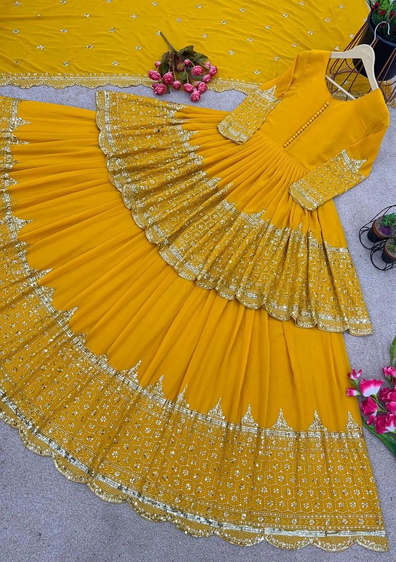 Yellow Embroidery Georgette Lehenga Set - Indya