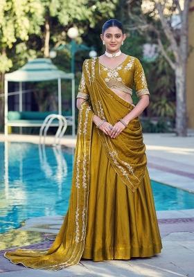 Mustard Embroidery Silk Lehenga Set
