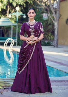 Purple Embroidery Silk Lehenga Set