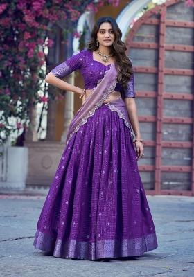 Purple Weaving Work Chinon Lehenga Set