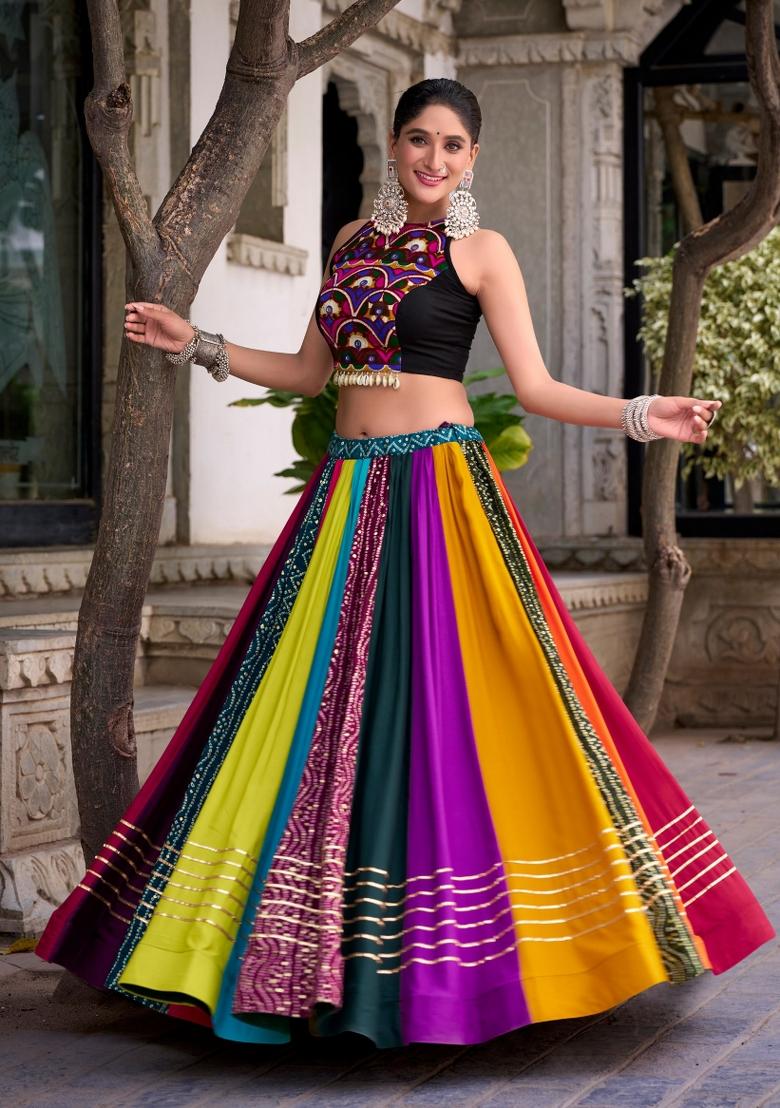 Multicolor Printed Rayon Lehenga Set - Indya