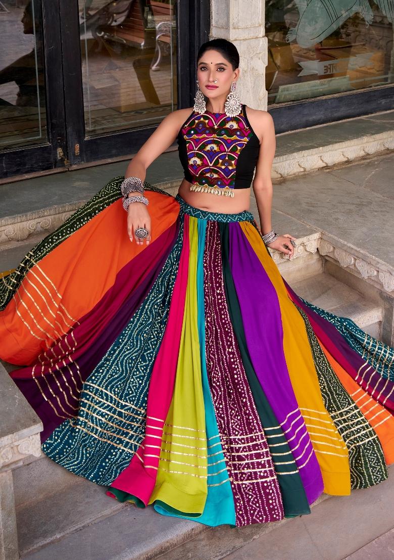 Multicolor Printed Rayon Lehenga Set - Indya
