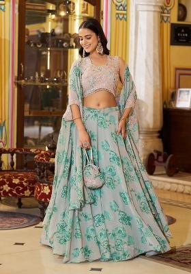 Multicolor Embroidery Georgette Lehenga Set