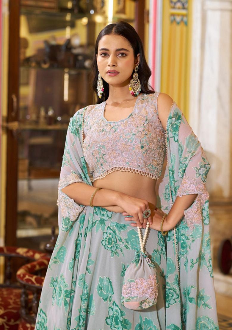 Multicolor Embroidery Georgette Lehenga Set - Indya