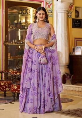 Lavender Embroidery Georgette Lehenga Set